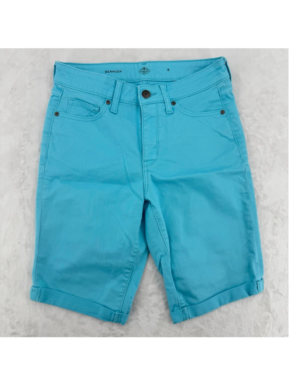 Turquoise Bermuda Shorts St. John's Bay Denim Rolled Hem Size 6